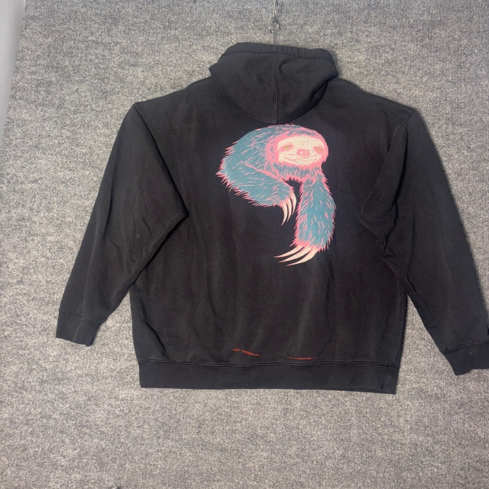 Welcome Skateboards Sloth Graphic Hoodie Mens  XL Washed Black Blue Pink